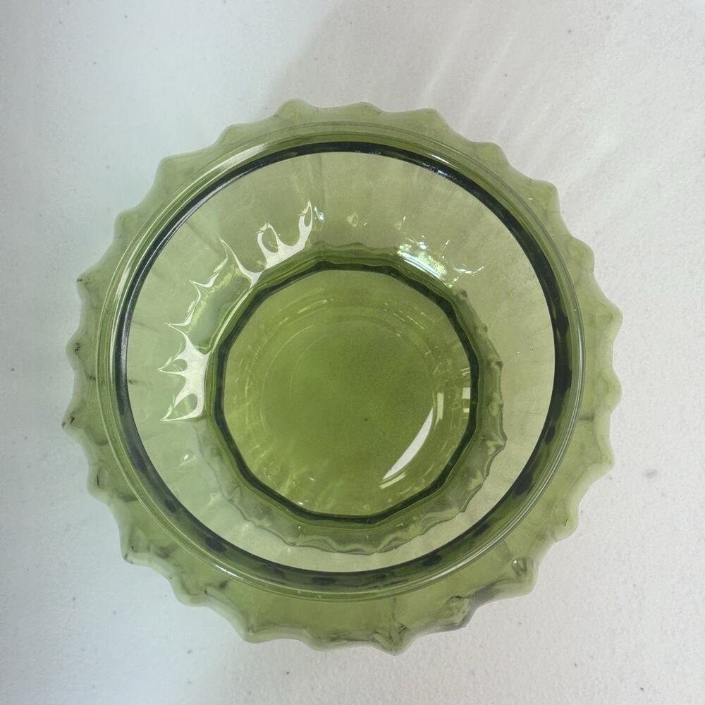 Inarco USA #5443 Olive Green Glass Ribbed Bowl Glass Plant Pot Vase VTG MCM - Picture 3 of 7